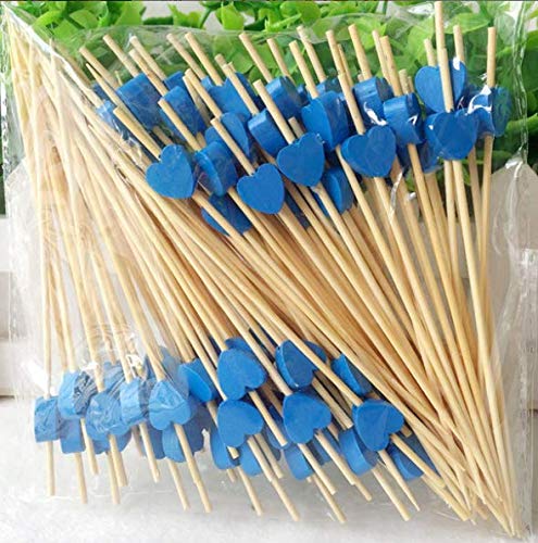 AILEXI Cocktail Sticks 100 Counts Wooden Toothpicks Party Supplies Frill Finger Food Fruits Sandwich Nibbles - Blue Hearts
