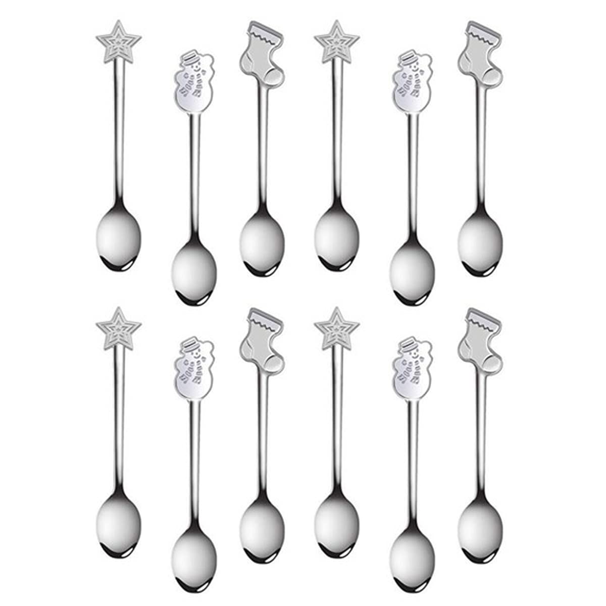 Fantasyon 12 Pcs Stainless Steel Christmas Spoon, Creative Fashion Tableware Spoons Set Christmas Style Coffee Tea Dessert Drink Mixing Spoon for Christmas Stocking Fillers Party and Kitchen