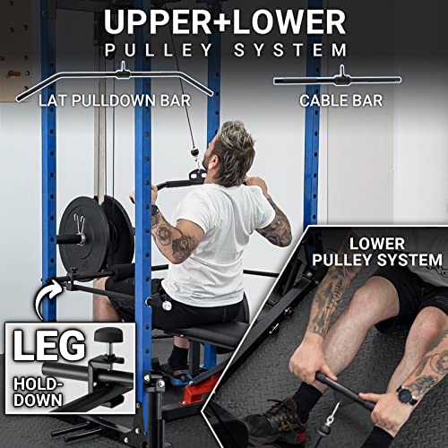 ER KANG Power Cage, 1200LBS Power Rack with LAT Pulldown, Multi