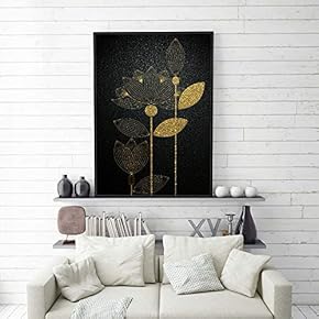 Framed Canvas Home Artwork Decoration Golden Abstract Style Canvas Wall Art for Living Room, Bedroom - 16x24 inches