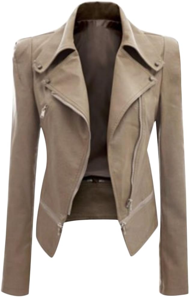 CHICFOR Women's Faux Leather Biker Motorbike Jacket Zipper PU Blazer Slim Fit Short Coat