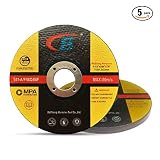 Cut-off Wheel, B, 5-Pack Cutting Wheels Double Reinforced Fiber Flat Grinding Wheel Aggressive Cutting Blades for Metal and Stainless Steel, T41-A/F46Q4BF 4.5" x .045" x 7/8-Inch for Grinders, MPA