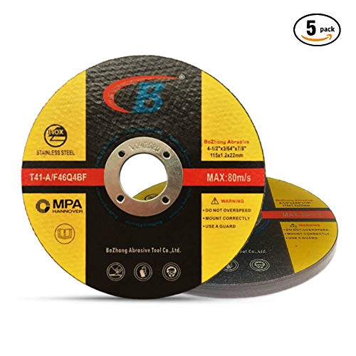 Cut-off Wheel, B, 5-Pack Cutting Wheels Double Reinforced Fiber Flat Grinding Wheel Aggressive Cutting Blades for Metal and Stainless Steel, T41-A/F46Q4BF 4.5" x .045" x 7/8-Inch for Grinders, MPA
