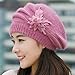 AutumnFall Fashion Womens Flower Knit Crochet Beanie Hat Winter Warm Cap Beret (Purple)
