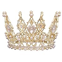Conversege Fashion Wedding Bridal Princess Headband Rhinestone Crystal Pearl Crown Headwear Gold