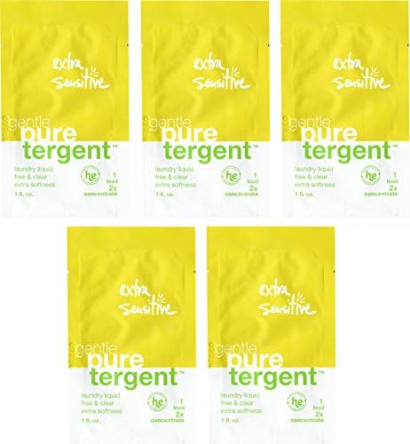Puretergent - Gentle Laundry Liquid, X-tra Sensitive Formula, Scent Free Aloe (1oz travel size), Pack of 5