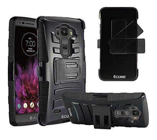 LG G Flex 2 Case, ECUME Dual Armor Skin Combo Cover Protective Case w/ Stand Belt Clip Holster For LG G Flex 2 - Black