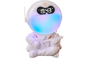 ＳＯＴＫＺＴ Astronaut Kids Sunrise Alarm Clock, 7 Dimmable Light Wake Clock for Teens, White Noise Bluetooth Speaker with 9 Soothing Sounds, Best Modern Alarm Clock for Heavy Sleepers, Adults, Boys in Bedroom