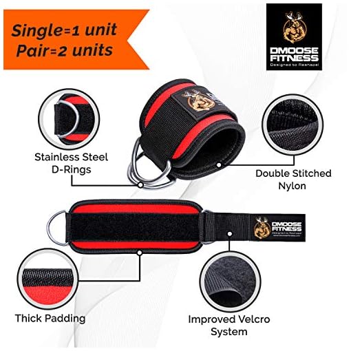 DMoose Ankle Strap for Cable Machine Attachments - Rust Resistant Coated Black D Rings Gym Ankle Cuff for Kickbacks… - Image 3