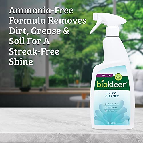 BIOKLEEN GLASS CLEANER SPRAY CONCENTRATE MULTIPURPOSE, DRIES STREAK-FREE, ECO-FRIENDLY, PLANT-BASED – PACKAGING MAY VARY – 32 OUNCES