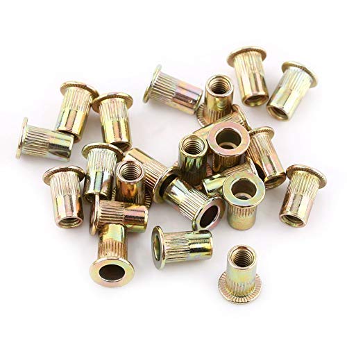 Hilitand M3-M12 Carbon Steel Flat Threaded Rivet Nut, Flat Head Insert Nutsert, Flange Rivnut Nutsert Fastener,Pack of 100/20Pcs (M3/100pcs)