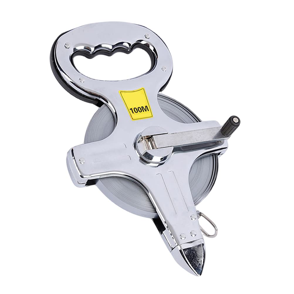 Telescopic Tape Measure 100m Multipurpose Measuring Tape Hand- Operated Disc Rule Engineering Ruler Stainless Steel Tapeline (Silver)- Industrial Drills Digital Measure