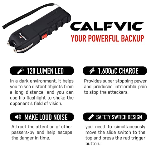 CALFVIC Stun Gun with Flashlight and AntiGrab Design, Self Defense Kit