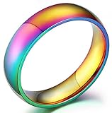 Nanafast Stainless Steel Dome Rainbow Couple Lebian & Gay Ring