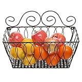 Wall Mounted Decorative Scrollwork Design Black Metal Wire Fruit Basket / Home Storage Bin Rack - MyGift