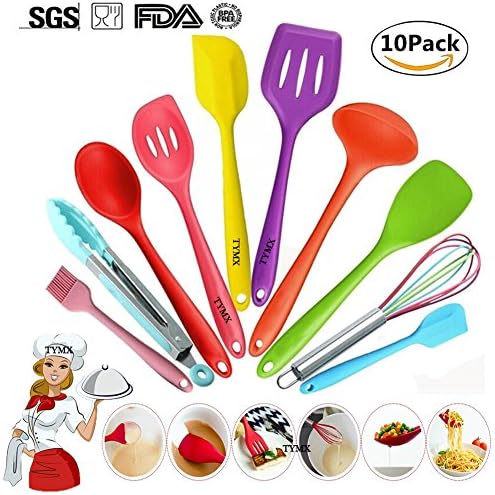 Colorful Silicone Kitchen Utensils Heat Resistant Non-Stick Kitchen Utensil 10 Pcs Cooking Utensils Set Non Stick Dishwasher Safe Cooking Tools