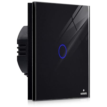 Navaris Touch Lichtschalter Wandschalter - mit Montagematerial Glas Panel und Status-LED - Licht Schalter innen außen - Einba