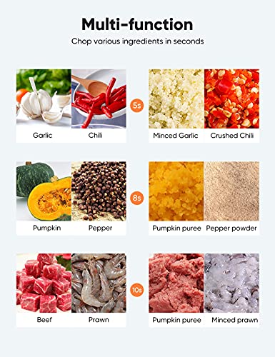 Electric Mini Garlic Chopper, [60W QUICK EASE CHOP] Food Vegetable Chopper 250ML BPA Free for Pepper Garlic Chili Vegetable Meat Mincer/Grinder/Puree, Baby Food TREBLEWIND（Green）