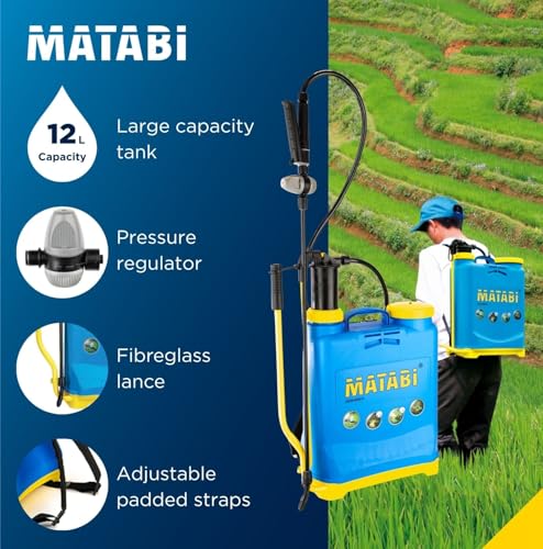 Matabi - Manual Backpack Sprayer - 12L - Fibreglass Lance - 3 Positions Pressure Regulator - Padded Straps - Garden, Orchard and Agriculture - Super Green 12 - Made in Europe