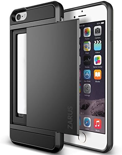 For iPhone 6 Plus / 6s Plus [Heavy Duty] For Apple iPhone 6s Plus [Slide Card Armor] Hybrid Card Slot Wallet Cover, Dual Layer ZARUS Slide Card (Grey)