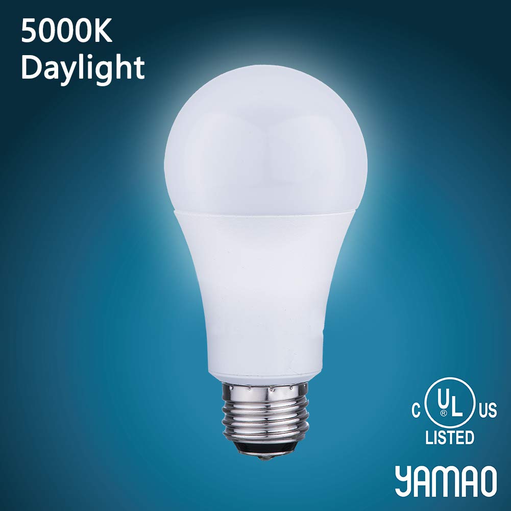 YAMAO A19 LED Light Bulbs, 100W Equivalent Non-dimmable 5000K Daylight, 1600LM, CRI+80, UL-Listed (4 Pack)
