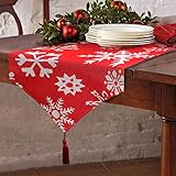 Christmas Table Runner Red Embroidered White Snowflake for Dining Thanksgiving Cotton Tablecloth for Holiday Make Your Table Shine 13x72”