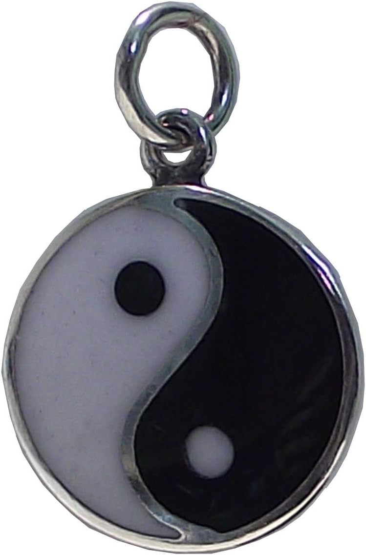 YIN and YANG PENDANT 925 Sterling SILVER 20mm Diameter Enamelled