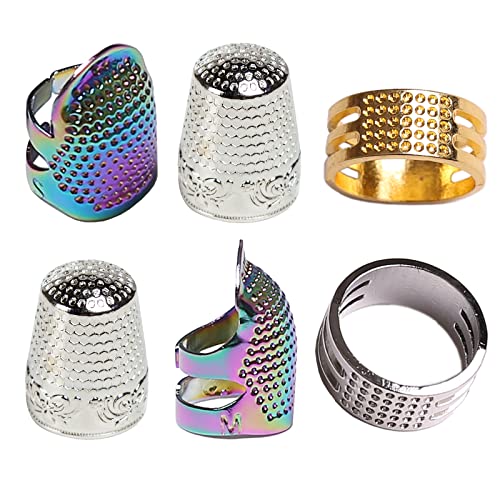 GYGYL 6Pcs Sewing Thimble, Sewing Thimble Finger Protector, Accessories DIY Sewing Tools (3 Style, Silver, Dazzle, Gold)
