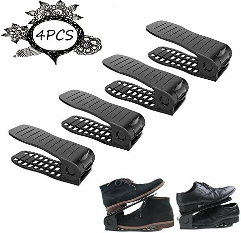 Darius Shoe Slots Space Saver Adjustable Closet Organizer,Double Storage Rack Holder, Set of 4 Black