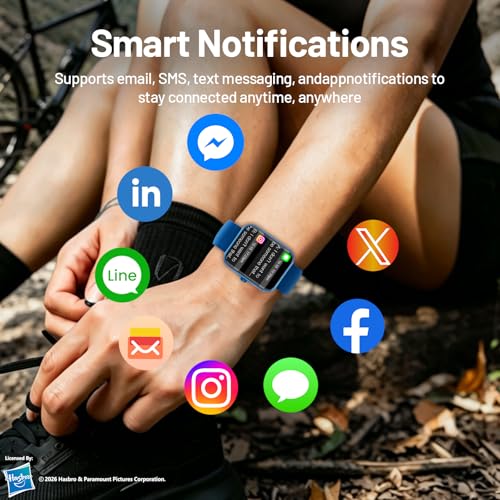 Transformers Reloj Inteligente Niños Hombre Mujeres, 1.83'' HD IP68, Llamadas-Bluetooth, con el Asistente de Voz, Monitoreo de Salud Calorías Sueño Podómetro, Música Notificaciones de Mensajes, Azul