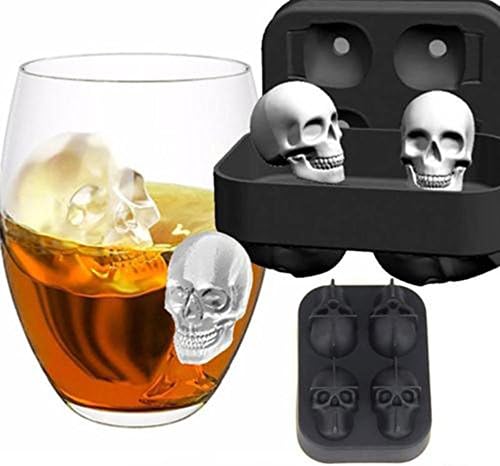 Blisscomdep 3D Skull Flexible Silicone Ice Cube Mold Tray Make Four Vivid Giant Skulls, Ice Cube Tray for Juice, Jelly, Chocolate, Whiskey, Cocktails, Cola-Black