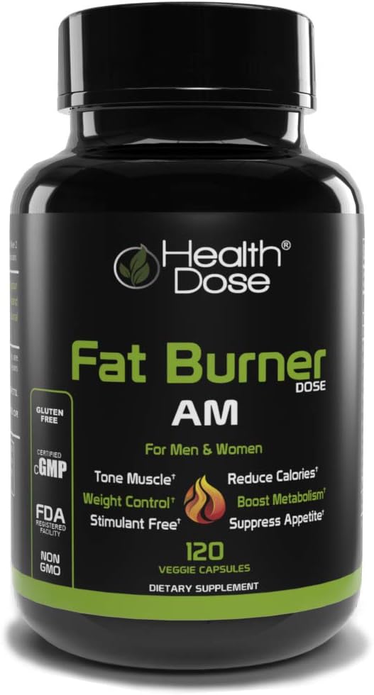 Fat Burner Dose Am Day-Time By Health Dose, 120 Vegetarian Capsules, Green Tea, L-Carnitine Tartrate, Uva Ursi, Garcinia Cambogia, Apple Cider Vinegar - More, Weight Loss for Men & Women Supplement.