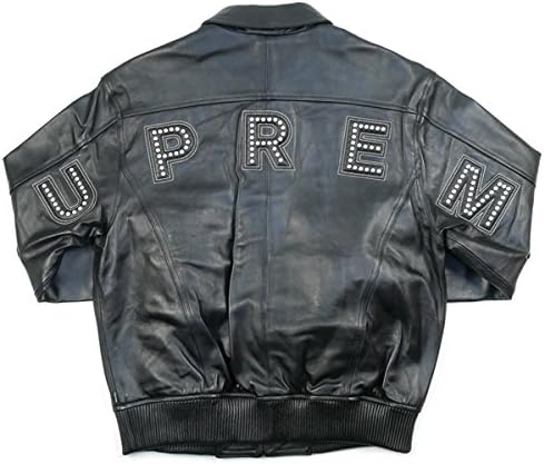 studded arc logo leather jacket