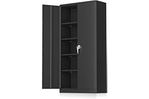 INTERGREAT Black Metal Storage Cabinet, 72" Locking Steel Cabinets with 2 Door and 4 Adjustable Shelves, Tall Metal Cabinet for Home Office, Garage, Warehouse