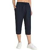 Weintee Women's Petite Linen Capris Capri Pants with Pockets