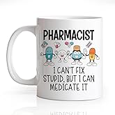 Gkodw Pharmacist I Can't Fix Stupid Funny 11oz Double-Sided Ceramic Mug, Cute Coffee Mug for Future Pharmacist Coworker, Pharmacy New Job promotion Thank You Gifts, Pharmacy Graduation Gifts