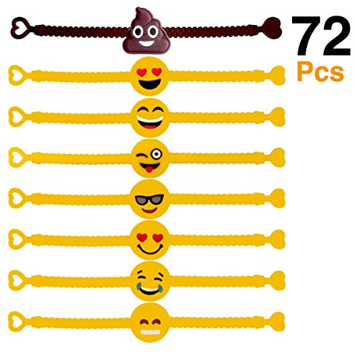 OHill 72Pcs Emoji Bracelets Emoticons Wristbands for Birthday Party Favors Supplies, Party Goodie Bags