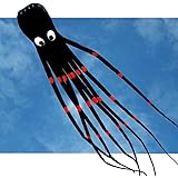 Amazona's Presentz Black 3D 24ft Large Octopus Paul Parafoil Kite Black with Handle & String, Beach Park Outdoor Fun