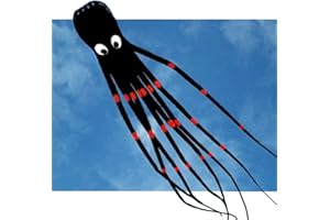 LW Amazona's Presentz Black 3D 24ft Large Octopus Paul Parafoil Kite Black with Handle & String, Beach Park Outdoor Fun