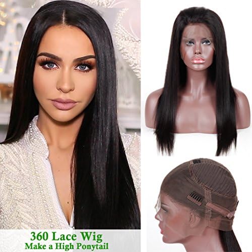 MissIvy 150% Density 360 Lace Wig Straight 360 Lace Front Human Hair Wigs Brazilian Virgin 360 Lace Frontal Wig Pre Plucked 360 Full Lace Human Hair Wig Natural Hairline 360 Lace Virgin Hair 24inch