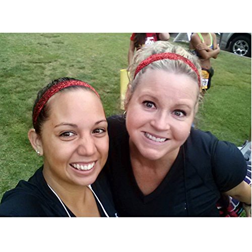 Sweaty Bands Womens Girls Headband - Non-Slip Velvet-Lined Sparkle Hairband - Viva Diva Red 1-Inch - Thumbnail 2