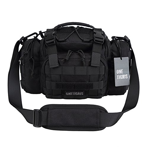 OneTigris Tactical Deployment Bag Compact Utility Carry Bag MOLLE Case Heavy Duty with Shoulder Strap (Black - 1000D Nylon)