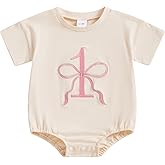 CREAIRY Baby Girl 1st Birthday Outfit Bow Bubble Romper Sweatshirt Short Sleeve Bodysuit T-Shirt Jumpsuit Summer Clothes