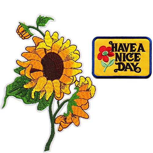 Czorange Sun Flowers Have a Nice Day Embroidered Applique Iron on Patches