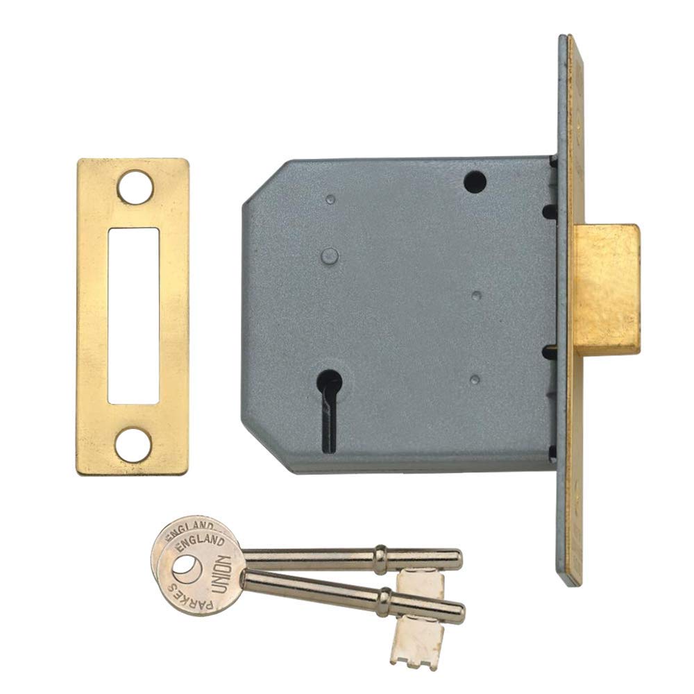 Union Locks 2177 3 Lever Mortice Deadlock 77.5mm - Polished Brass (Visi Pack)
