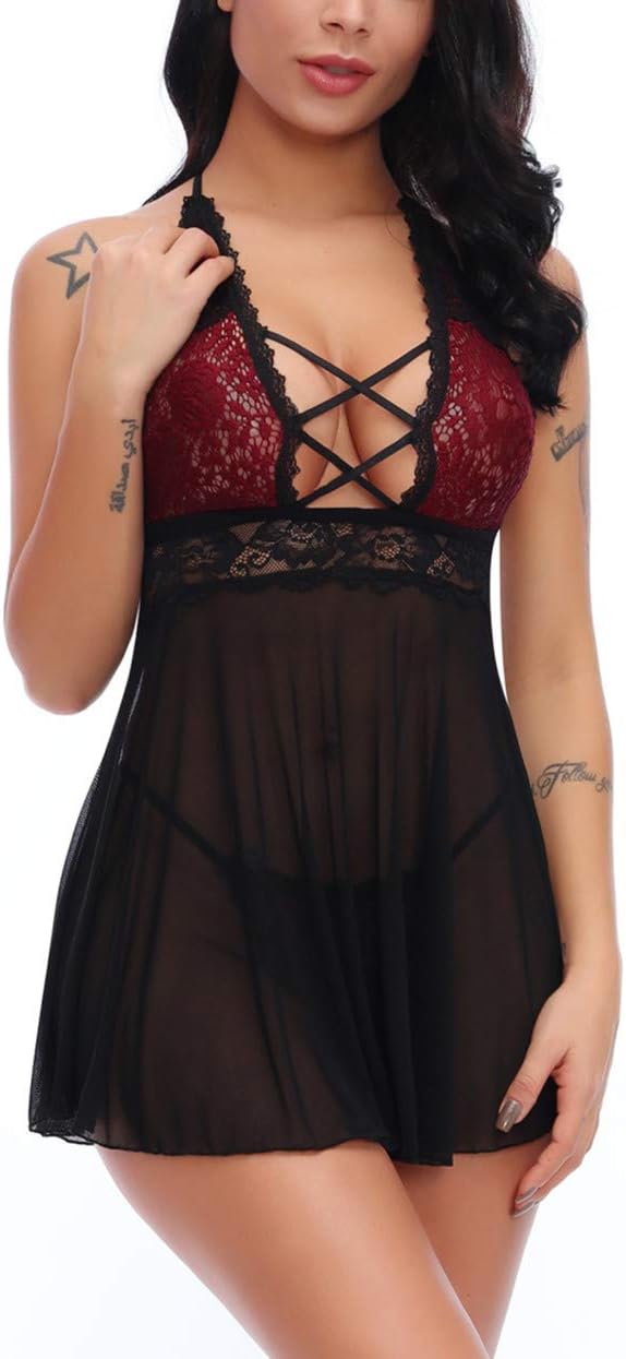 CharmnightWomen Sexy Lingerie Babydoll Nightwear Lace Sleepwear Underwear Set
