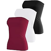 DYLH Cotton Tube Tops for Women Summer Cute Strapless Shirts Stretchy Basic Bandeau 3 Pack