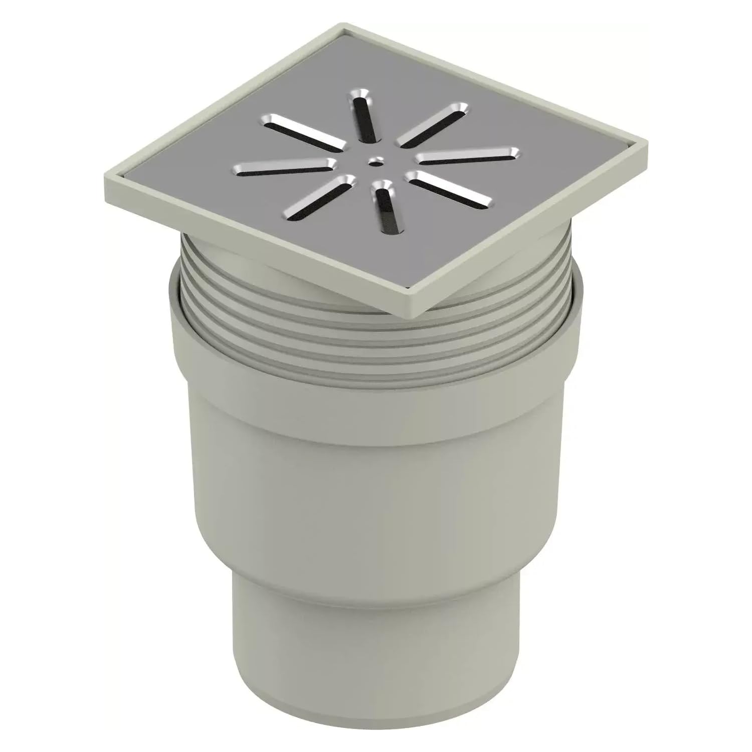 Uponor Aqua Ambient DN 110 Standard Vertical Floor Drain with Stainless Steel Drain Grate, Point Drain with INOX Grid 15 cm x 15 cm, Grey