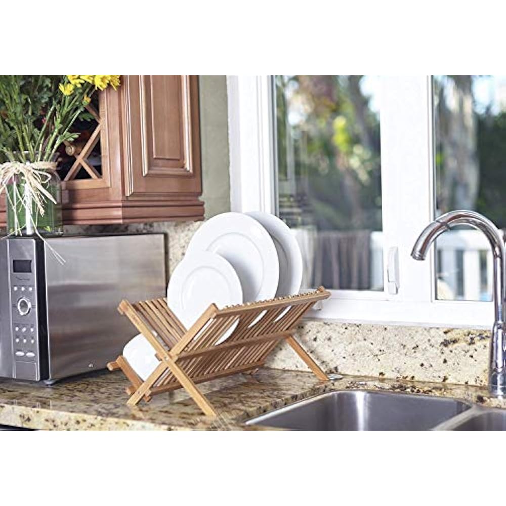  Bamboo Dish Drying Rack 2 Tier Folding Collapsible 18.5" X 13" Inches