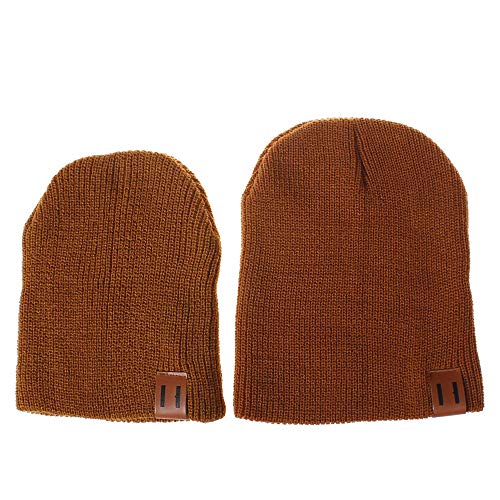 Rucan 2PCS Mom&Me Solid Color Crochet Knit Winter Warm Hat Pom Beanie Cap